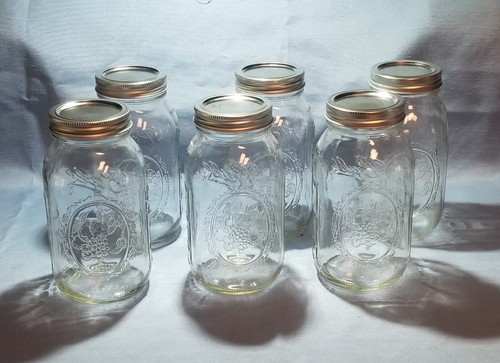 Set 6 Vintage KUGEL Einmachgläser Klarglas geprägt Obst 1 Menge Einmachen mit Deckel - Bild 1 von 6