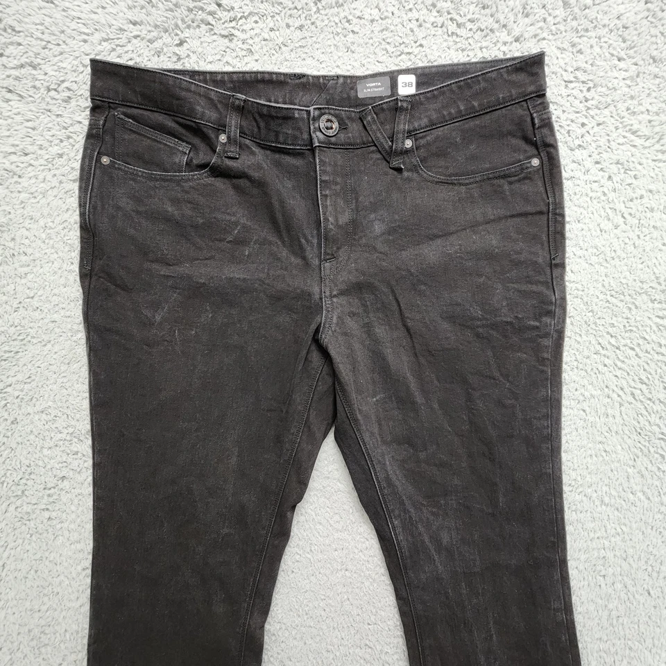 Volcom Vorta Slim Straight Jeans Mens 38x29 Black Grunge Stretch Denim - Image 3 of 4