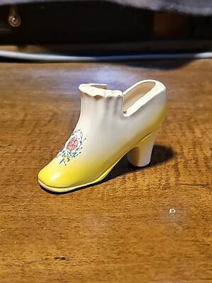 Vintage Heeled Shoe, Knick Knack, Collectible Porcelain Glass, Painted Shoe