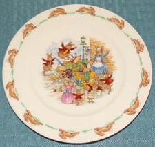 Vint. Royal Doulton England Bunnykins "Toppling the Fruit Cart" 6 5/8" Plate EXC