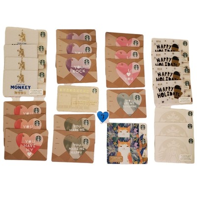 Starbucks Gift Card LOT 7 Die-Cut Hearts Cats Valentine Year Of Monkey 2016 NEW!