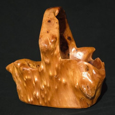 Vtg Hand Carved Handled Burl Wood Basket 9 5/8" L x 7 3/4" W x 9" H