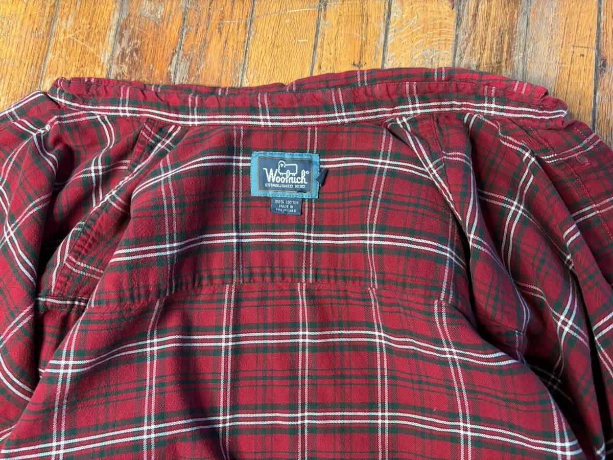 Woolrich Shirt Adult Medium Red White Plaid Flannel Outdoor Mens