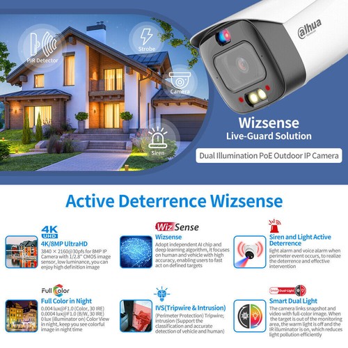 Dahua 8MP IP Camera Wizsense 4K Full Color Dual Light Active Deterrence Black - Picture 2 of 18