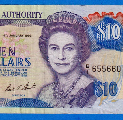 Bermuda $10 1993 P-42a  QE II Circulated Banknote - B/1 655660 - Afbeelding 3 van 4