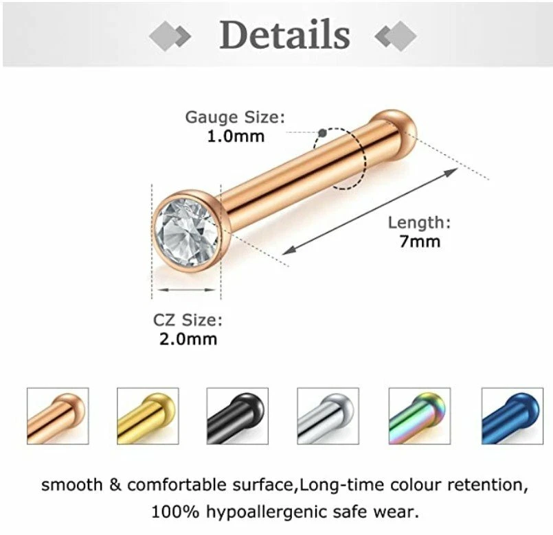 32pcs Surgical Steel Nose Pin Bone Piercing 6pcs Clear Screws Studs Retainer 18G - Image 4 of 4