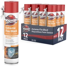 Kraken Bond Extreme Fire Block Polyurethane Foam Sealant 24oz 12 Pack -Straw Use