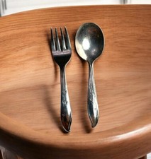 Vintage Rogers International Silverplate Springtime Toddler Fork Spoon Set 4"