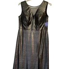 Womens Maxi Dress 14W Silver Metallic Gunmetal  NW Nightway Sleeveless Party NWT