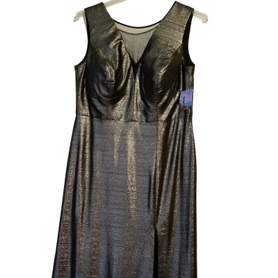 Womens Maxi Dress 14W Silver Metallic Gunmetal NW Nightway