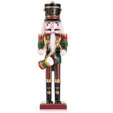 12'' Drum Nutcracker Soldier Wooden Christmas Vintage Decor Gift Red Green USA