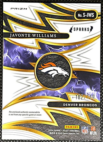 Maglia 2024 Select Javonte Williams Sparks /149 - Foto 2 di 2