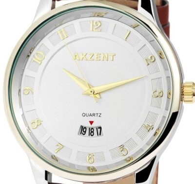Akzent - Herren Uhr,3 ATM,3 Tage-Datumsanzeige, Bi-Color, SCHWARZES Armband,NEU!
