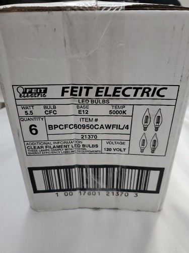 FEIT ELECTRIC 60W CANDELABRA WHITE FILAMENT LED LIGHT BULB 5000K 5PACK 20 Bulbs - Picture 6 of 6