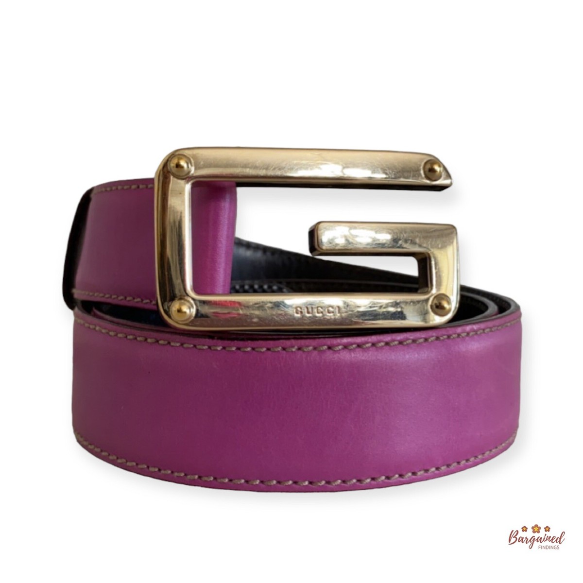 GUCCI ピンク レザーベルト 85cm Authentic Gucci Dark Pink Leather Gold G Logo Buckle Belt