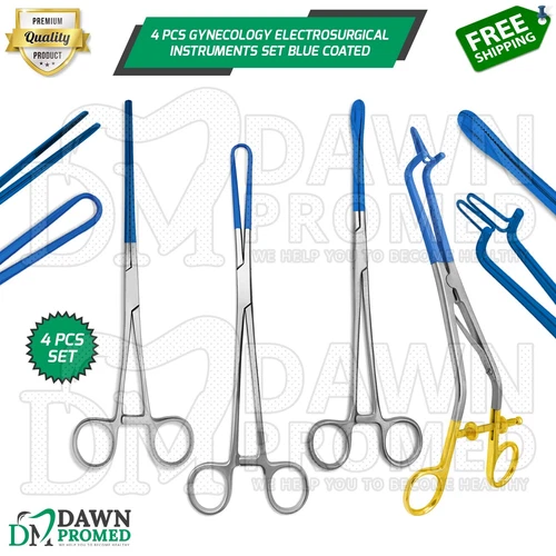 4 Pcs Gynecology Blue Coated Electrosurgical Forceps Instrument Set German Grade - product listing photo