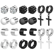 10 Pair Men Women Stainless Steel Magnetic Stud Earrings Non Piercing Clip on US