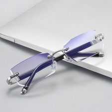 Mens Womens Tinted Rimless Reading Glasses Blue Light Blocking Readers 1.0 4.0