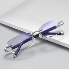 Mens Womens Tinted Rimless Reading Glasses Blue Light Blocking Readers 1.0 ~4.0