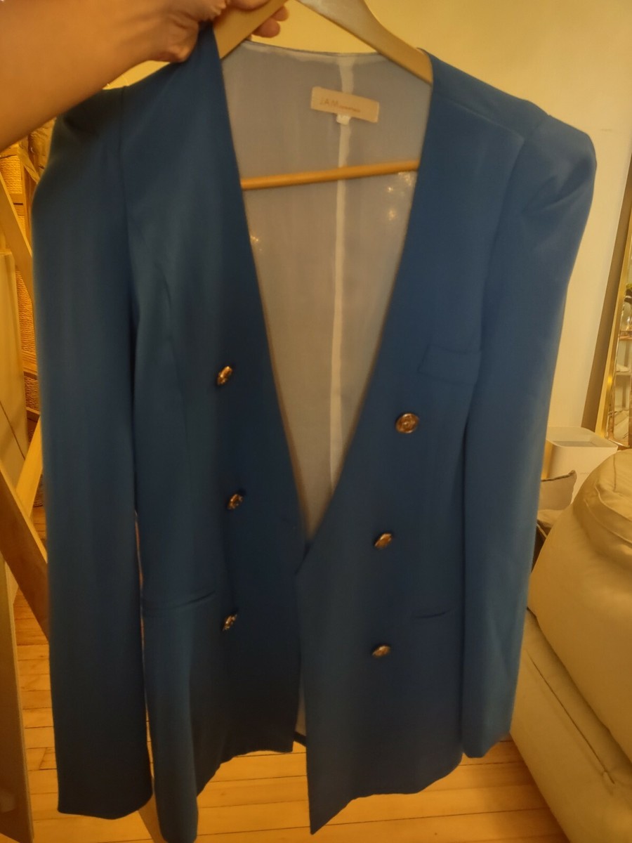 Vintage Power Shoulder blazer with gold buttons, blue. Size small