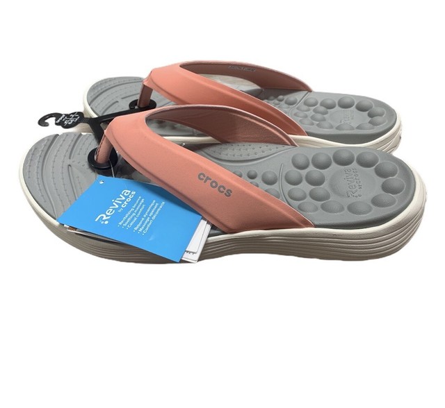 Two Women's Crocs Reviva Flip Flop Melon & Blue White Size 11 NWT | eBay