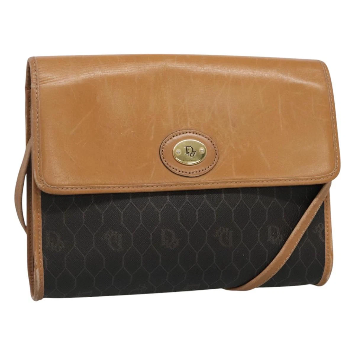 Sac bandoulière Christian Dior toile nid d'abeille PVC noir or authentique BA558