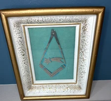 Masonic Freemason Replica Tools In Picture Window Frame 10" X 6" Vintage Mason