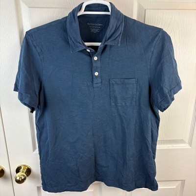 Mens Outerknown Saltwater Slub Short Sleeve Polo Shirt Blue Large Organic Cotton
