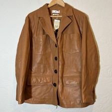 MNG New Mango Genuine Leather Jacket 4XL Brown Button Front Utility Coat NWT