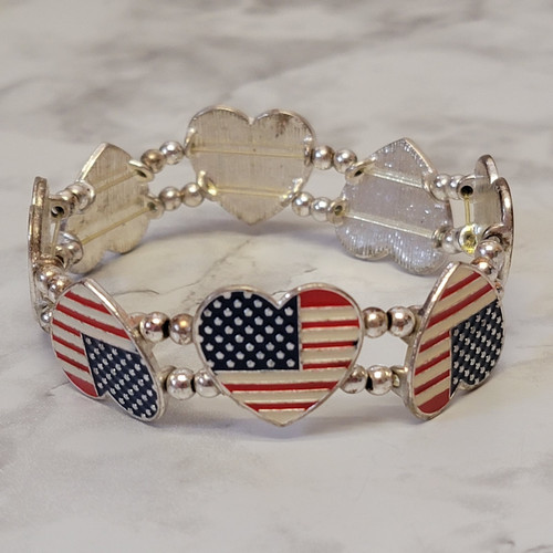 Patriotisches Armband Amerikanische Flagge Herz Stretch 4. Juli USA Americana Schmuck - Bild 2 von 5