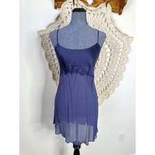Victoria Secret 90s Y2K Vintage Blue Silk Chemise Nightie Size Medium
