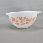 Vintage Pyrex 441 Mixing Bowl Pink Gooseberry Print on White Milk Glass 1/2 Pint