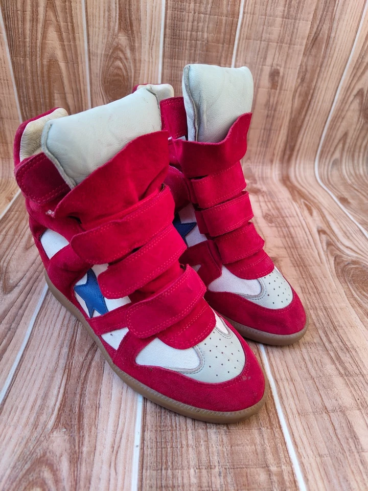 Tênis Isabel Marant vermelho/branco Bekett camurça cano alto UE 38 EUA 7.5 - Imagem 2 de 4
