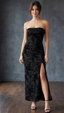 Windsor Black Velvet Burnout Floral Strapless Dress Side Slit Size M Fairygoth