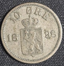 Norway 10 Ore, 1898, silver coin