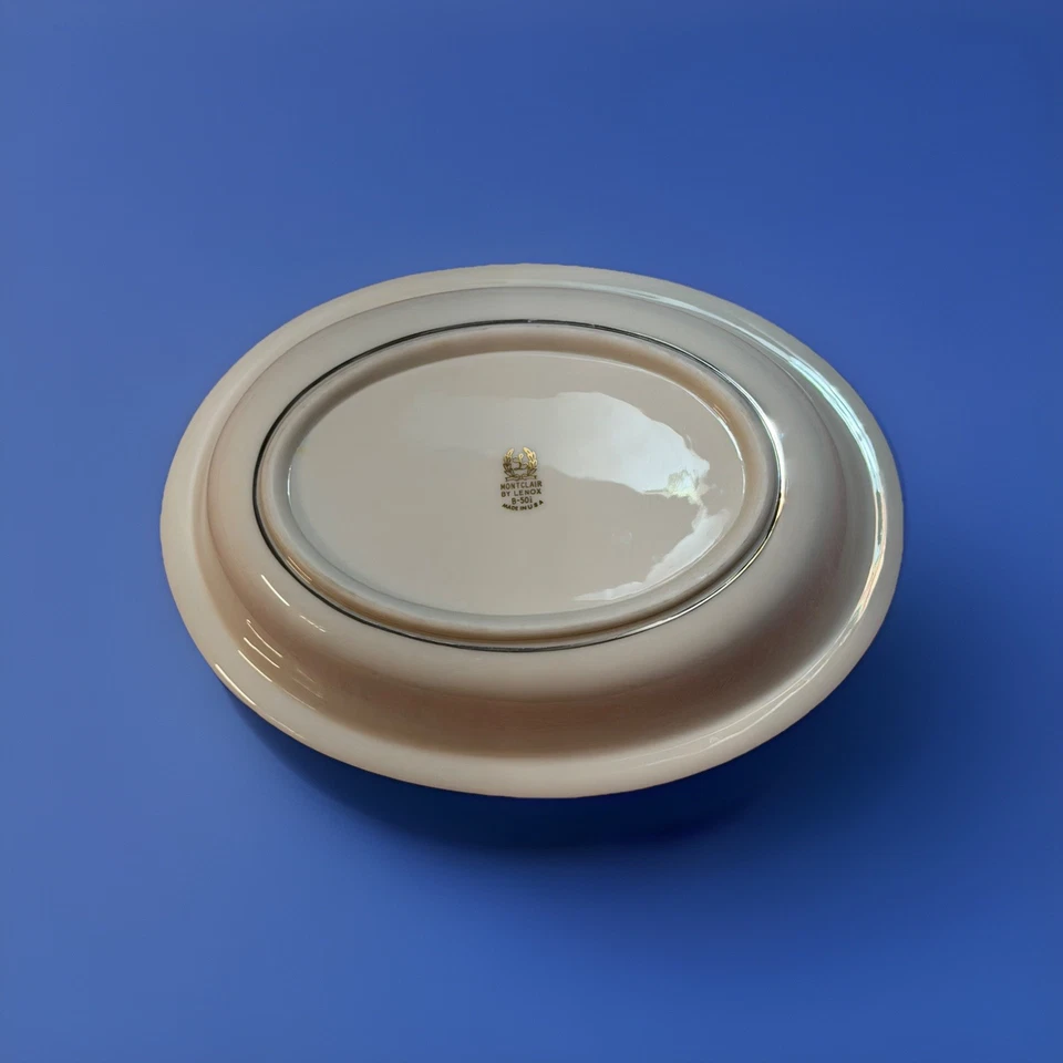 Lenox Montclair Oval Vegetable Serving Bowl Platinum Trim B501 USA - Image 3 of 4