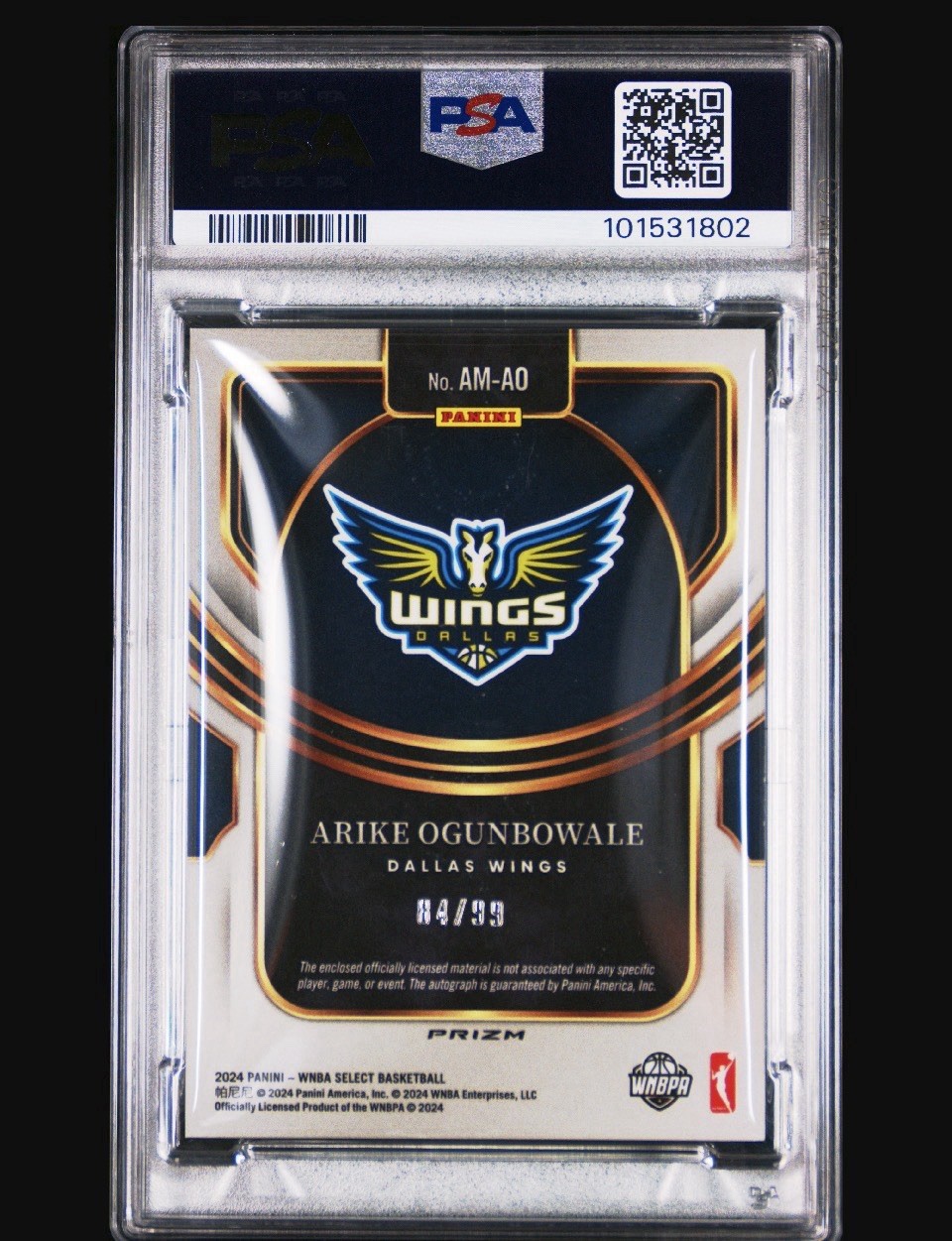 2024 POP 1⭐️ARIKE OGUNBOWALE⭐️PANINI SELECT WNBA⭐️AUTO⭐️PURPLE PRIZM⭐️/99⭐️PSA 9 view 2