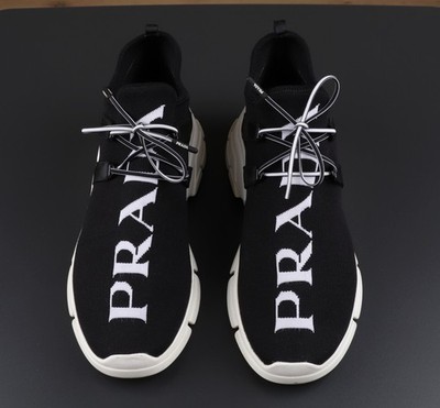 PRADA　スニーカー　ニット　ファブリック　ビックロゴ　ブラック　40 PRADA Big Logo Knit Sock Fabric Black White Sneakers Size UK6 US7