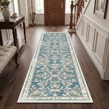 Boho Runner Rug 2x6, Non Slip Floral Hallway Long Carpet Blue
