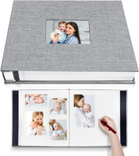 Self Adhesive Photo Album 120 Photos Linen Scrapbook Memory Book with Display Wi