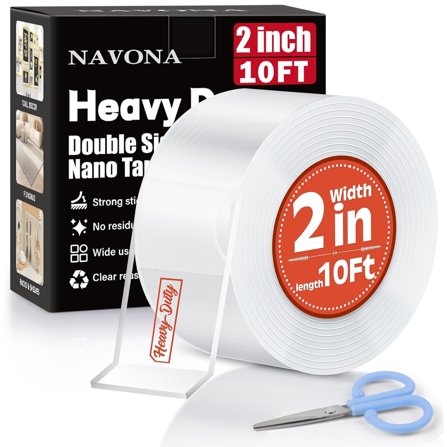 Navona 2In x 10Ft Double Sided Nano Tape, Heavy Duty Removable Transparent... 