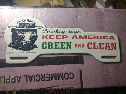 VINTAGE SMOKEY BEAR PORCELAIN SIGN OLD FOREST SERVICE NATIONAL PARK FIRES TOPPER