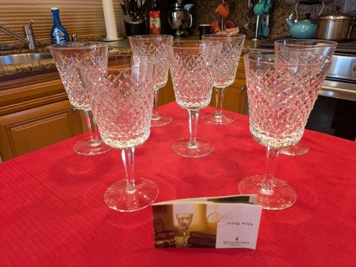 VTG SET SEVEN (7)  Waterford  "ALANA"  Large Water / Wine Goblets "RARE" MINT