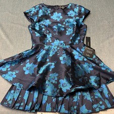 Lulus Women's Dress Size S Blue Floral Mini Satin Pleated Peplum Party NWT