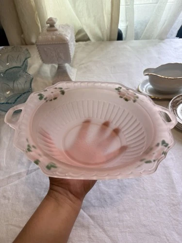 Anchor Hocking Mayfair pink depression glass frosted Bowl Hand painted 1930’s