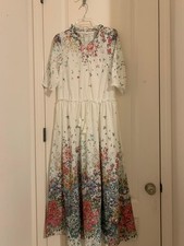 Women’s  Vibrant Floral Print and Tassel Ties Spring Summer Maxi Dress, S