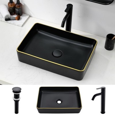 HLBLFY Black Vessel Sink Rectangular, 20X14 Bathroom Sinks Above Counter