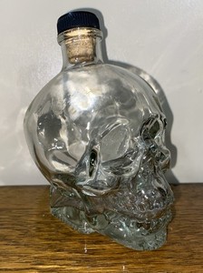 Glass Skull Head Empty Bottle W/ Cork 5.5” Tall JD Halloween Prop Barware Witch