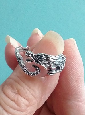 Drachen Ring 925 Sterling Silber Ring verstellbar Größe 10 + Samtbeutel