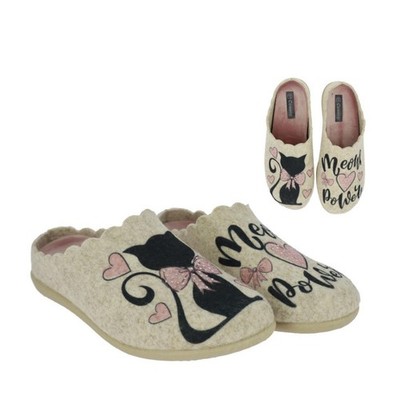 Cosero Damen Pantoffel Hausschuh Katze mit Glitzer Innensohle entnehmbar